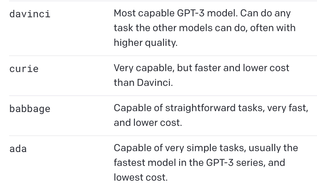 openai gpt-3 models