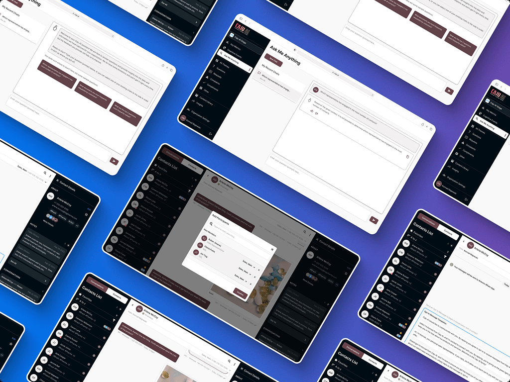 A set of screenshots presenting Caju AI - a generative AI platform dedicated to customer-facing workforces
