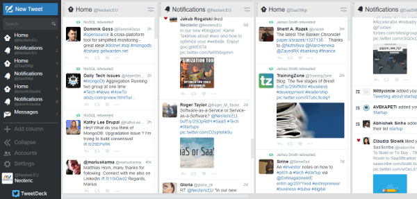 a screenshot from Tweetdeck, named one of the top software tools for a startup 