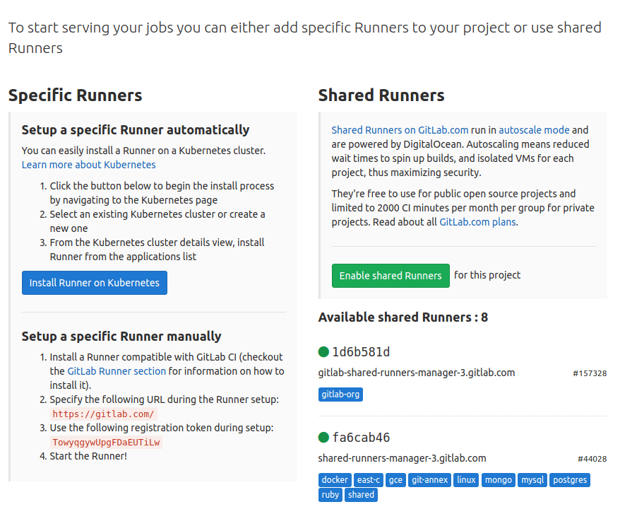 Specific runners/ shared runners