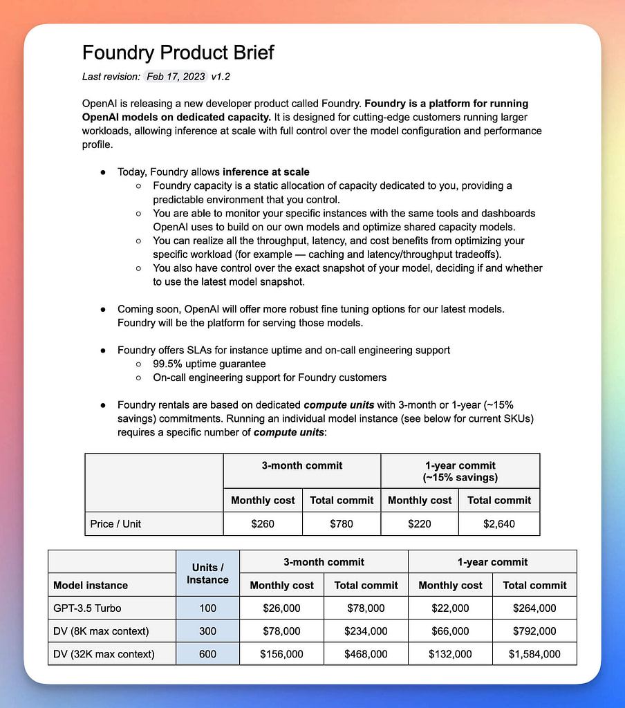 openai foundry broduct brief leak twitter