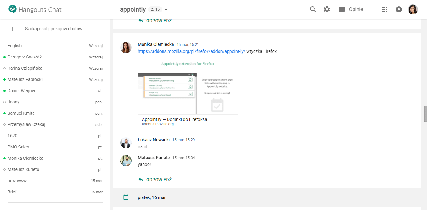Hangouts Chat screenshot